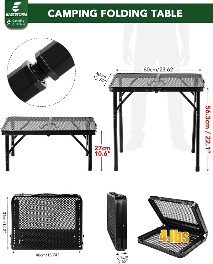 2Ft Small Folding Table with Carry Handle, Camping Table Adjustable Height - Image 3