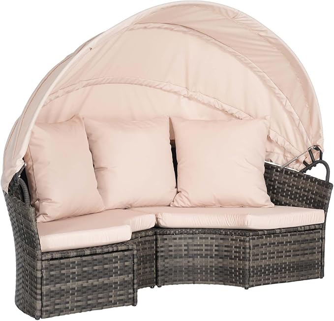 Merax 5 Pieces Outdoor Patio Round Daybed Furniture, All-Weather Wicker - Image 7