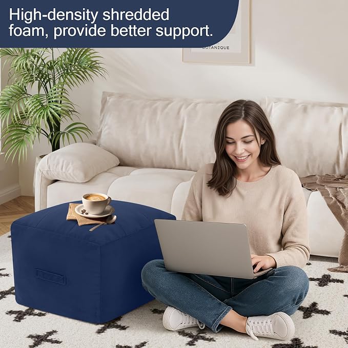 MeMoreCool Square Stuffed Pouf Ottoman Foot Rest, Floor Pouf Foot Stool - Image 4