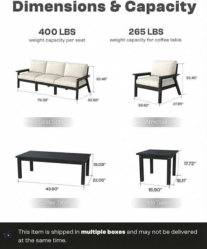 Patio Furniture Set 2 Seats, HDPE Outdoor Sectional - Image 6