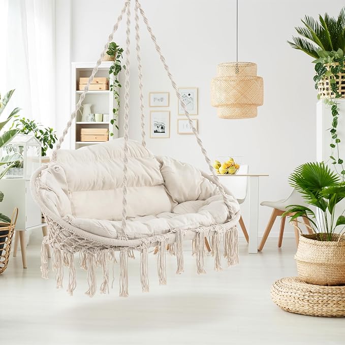 Tangkula 2-Person Hanging Hammock Chair, Boho Style Macrame Hammock Swing - Image 2