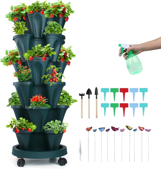 GameXcel Vertical Planter, 6 Tier Stackable Strawberry Planter by GameXcel