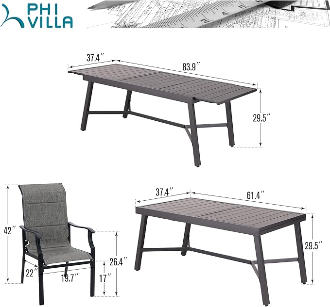 PHI VILLA 9 PCS Patio Dining Set, Outdoor Table and Chair Set - Image 7