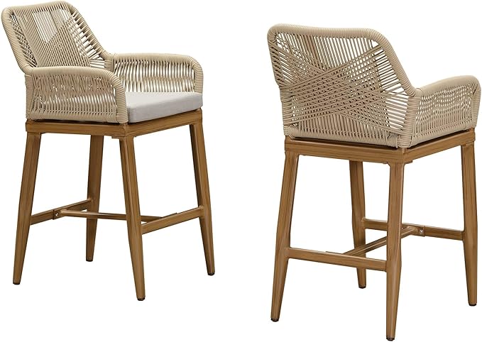 PURPLE LEAF Outdoor 24" Counter Height Bar Stools Chair Set of 2, All Weather by PURPLELEAF