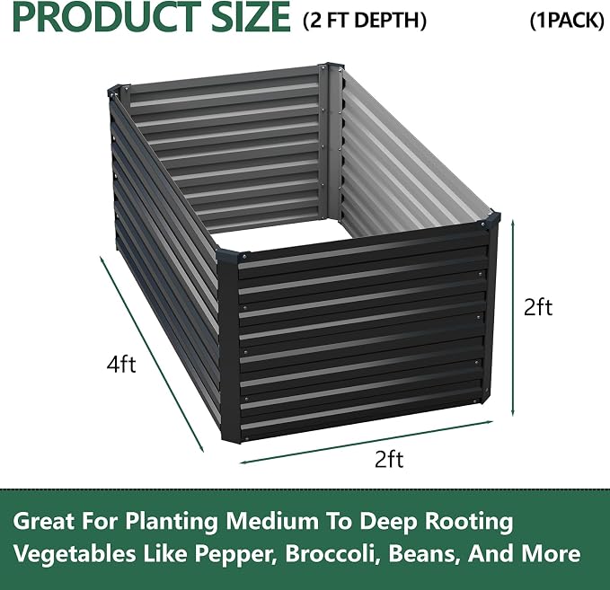 Vengarus 4x2x2FT Galvanized Raised Garden Bed Kit, Outdoor Metal Planter Box - Image 2