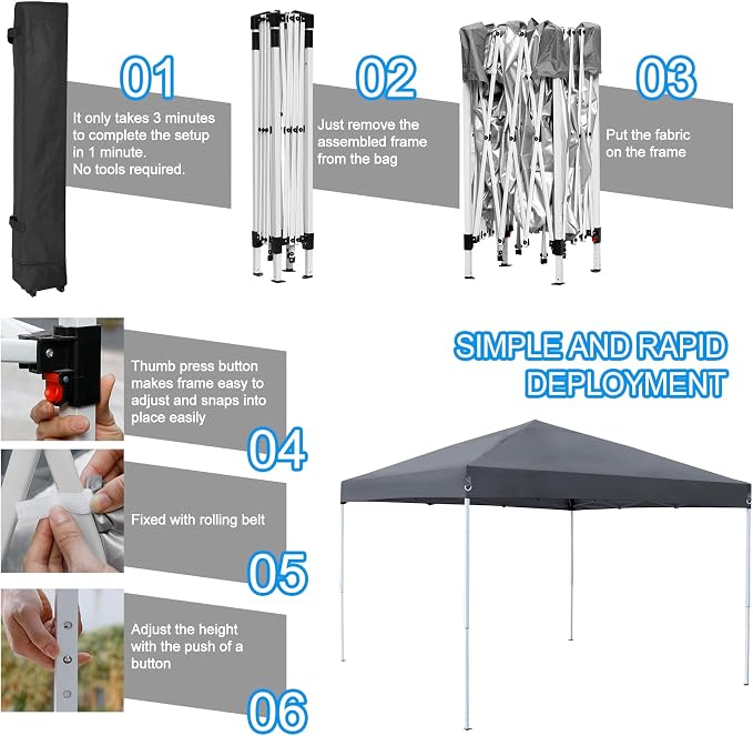 ZENY 10x10 Pop Up Canopy Tent Easy Set-up Outdoor Patio Canopy Adjustable - Image 4