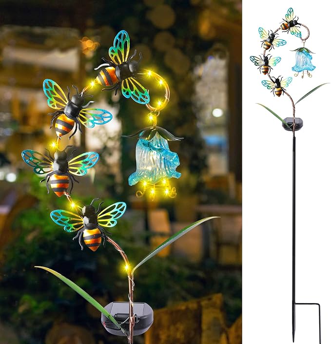Bshine Solar Flower Outdoor Waterproof Bee Lights, Valentine's Day Garden by Bshine