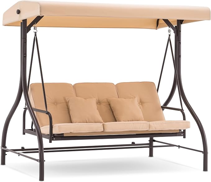 MCombo 3-Seat Outdoor Patio Swing Chair, 2-in-1 Convertible Porch Swing Glider by MCombo