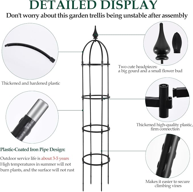 Garden Obelisk Trellis for Climbing Plants Outdoor, 6.6ft Tall Rustproof Coated - Image 2