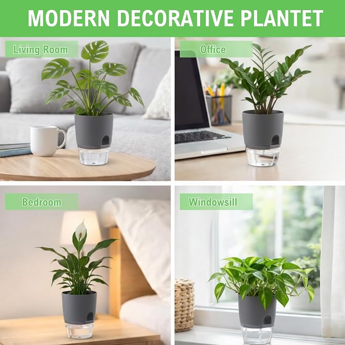 3.2 Inch Self Watering Planters Plastic Planter Pots 5 Pack Wicking Flower Pots - Image 6