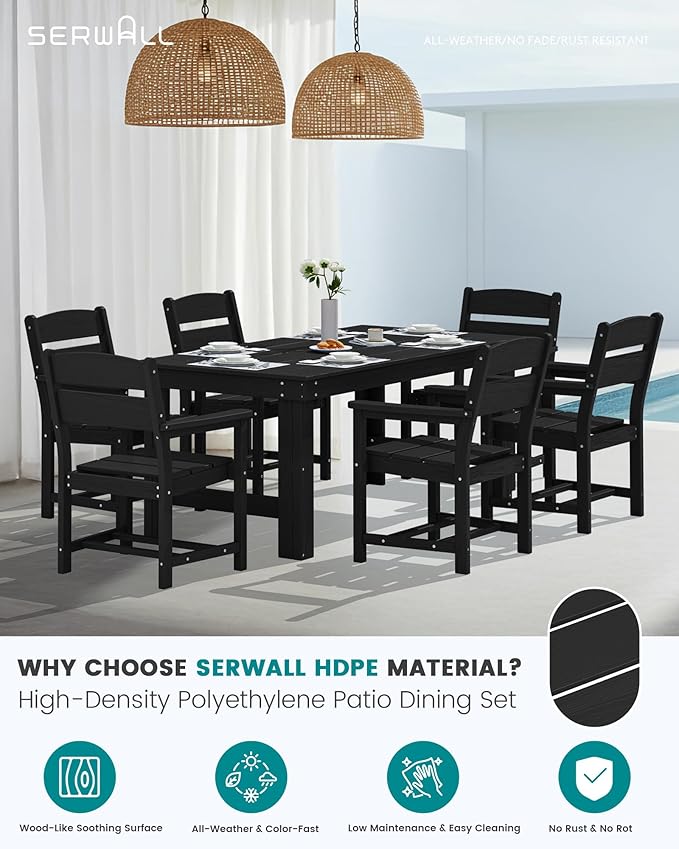 SERWALL Outdoor Dining Table Set, 67‘’ HDPE Patio Dining Set - Image 3