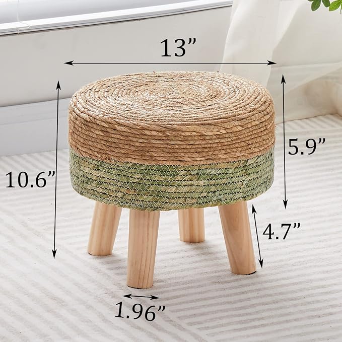 Wimarsbon Round Foot Stool Natural Seagrass Poufs Ottoman Hand Weave Footrest - Image 3