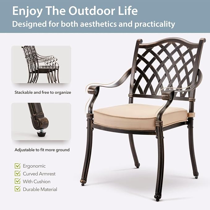 9-Piece Cast Aluminum Patio Furniture, Outdoor Dining Sets - Image 6