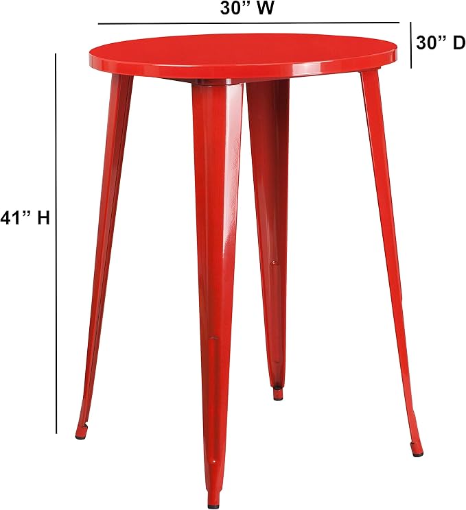 EMMA + OLIVER Commercial Grade 30" Round Red Metal Indoor-Outdoor Bar Height - Image 2