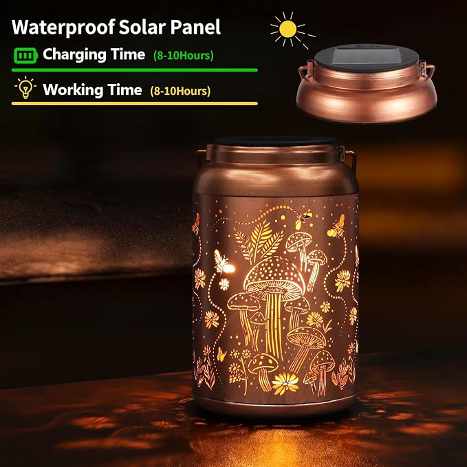 2 Pack Solar Lanterns Outdoor Waterproof, Mushroom Garden Decor Gifts - Image 3