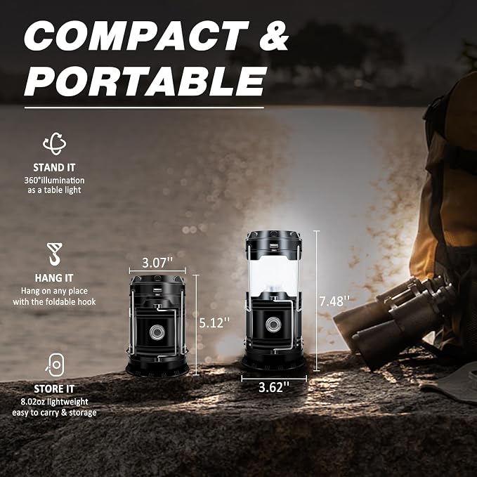 DIBMS Solar Camping Lantern, Collapsible LED Solar USB Rechargeable Lantern - Image 6