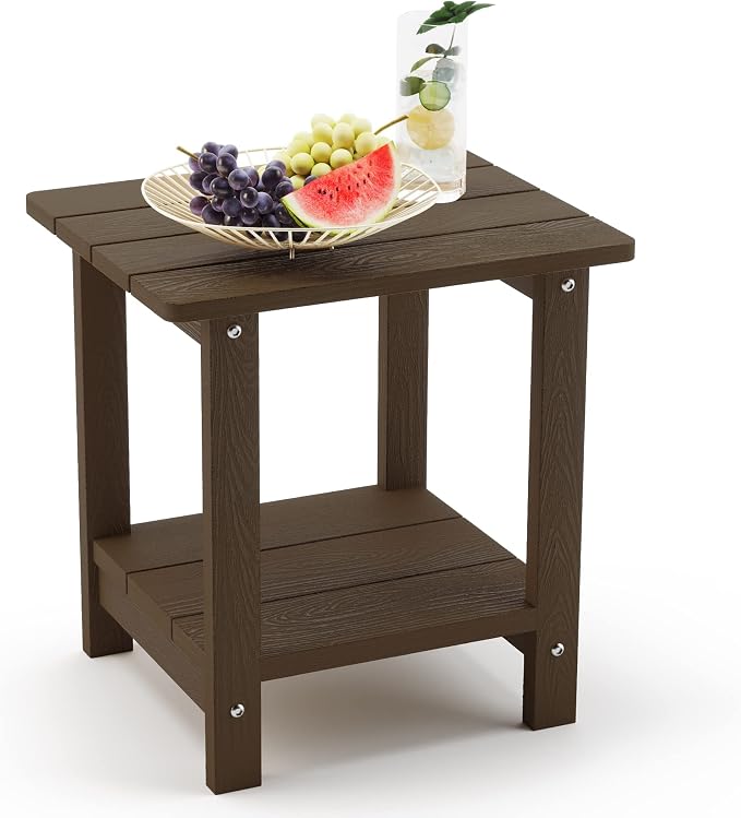 LUE BONA Adirondack Outdoor Side Table, 2-Tier Dark Brown HDPS Patio End Table by LUEBONA