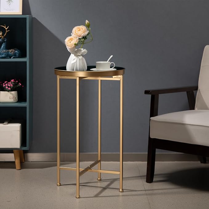 HollyHOME Small Round Metal Waterproof End Table, Accent Indoor&Outdoor Coffee - Image 5