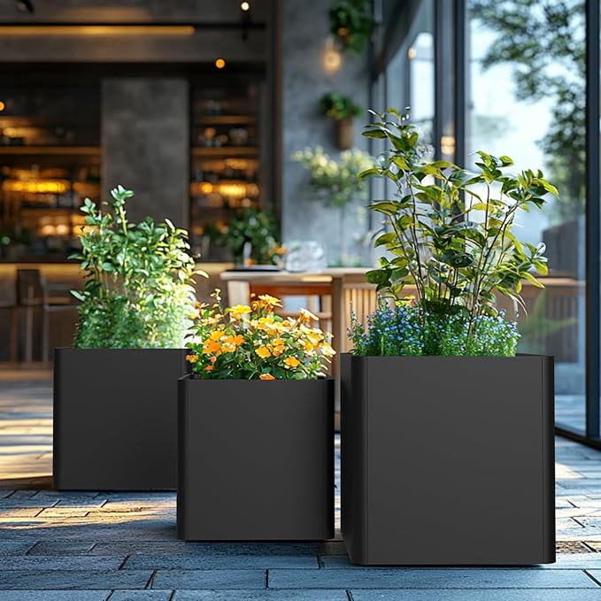 Large Metal Square Planter 24" L x 24" W x 24" H, Heavy Duty Black Large - Image 7