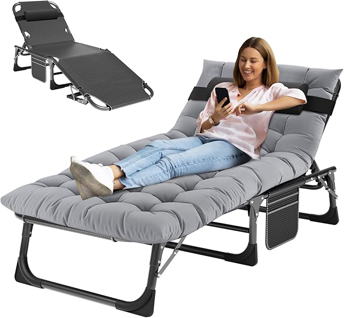 MOPHOTO Folding Chaise Lounge Chair 5-Position, Folding Cot, Heavy Duty Patio by MOPHOTO