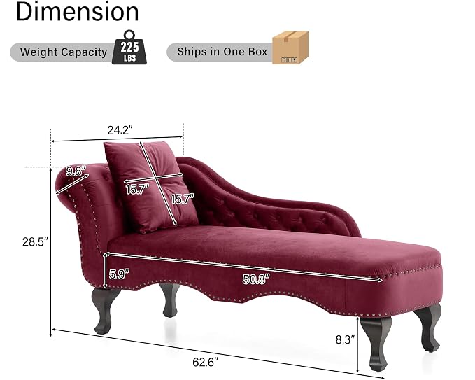 Merax 62'' Velvet Chaise Lounge Indoor - Image 2