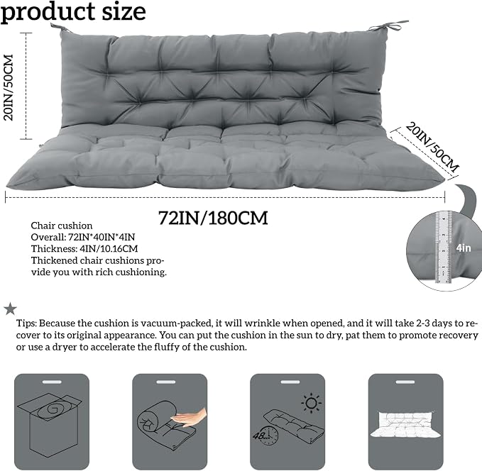 Outside Benches Cushion with Backrest, Thicken Waterproof Swing Cushions 2/3 - Image 5