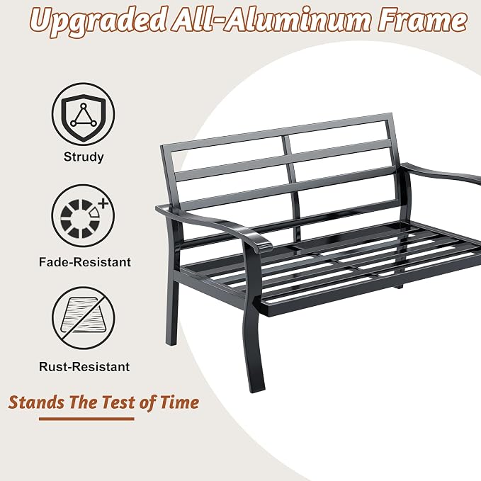 HOMREST Outdoor Loveseat Aluminum Patio Furniture Sofa, All-Weather Metal - Image 6