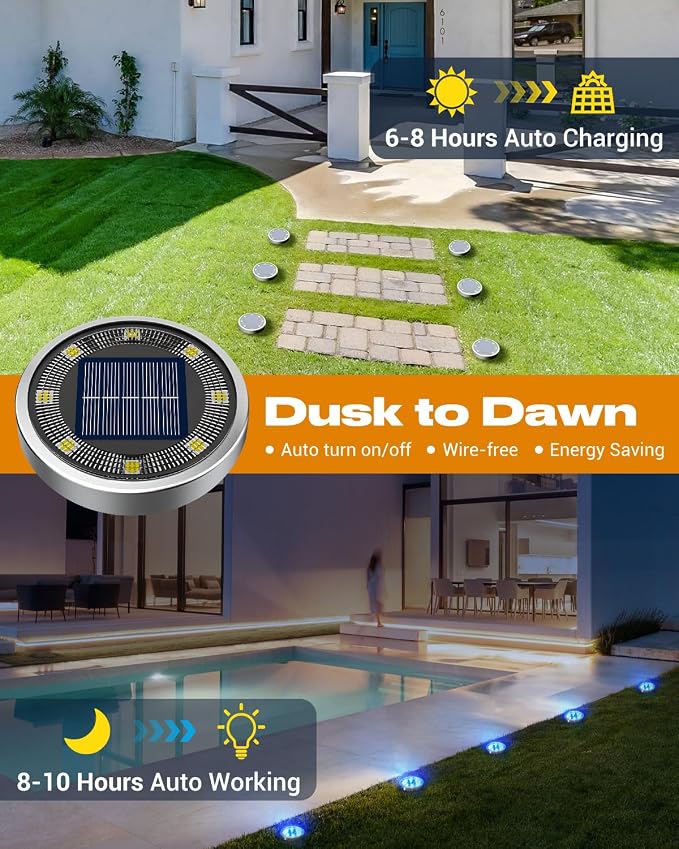 btfarm 16 Pack Solar Lights Outdoor, 8 LED Solar Ground Lights IP65 Waterproof - Image 2