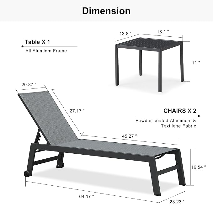 PURPLE LEAF Patio Chaise Lounge Set 2 Pieces Textilene Pool Lounge Chairs - Image 2