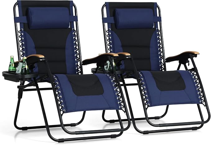 PHI VILLA XXL Oversized Padded Zero Gravity Chair Set of 2, Foldable Patio by PHIVILLAThepioneerofcomfortablehouseholdsupplies