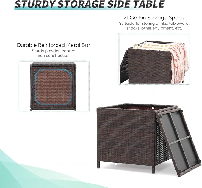 Verano Garden Outdoor Wicker Side Table, Small Storage Rattan Wicker End Table - Image 4