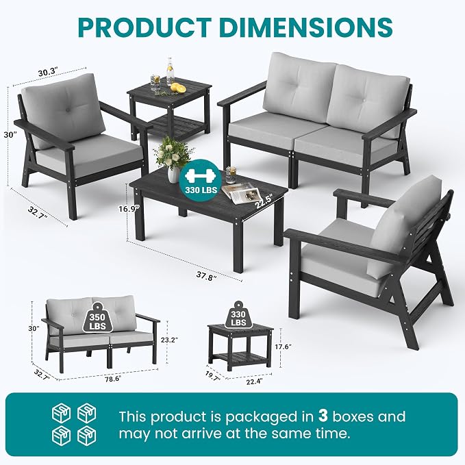 6-Piece HDPE Patio Furniture Set, Outdoor Sectional Sofa Set, All Weather - Image 6