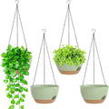 8 Inch Hanging Planters for Indoor Outdoor Plants, 4 Pack Green Brown Plastic by SQKH