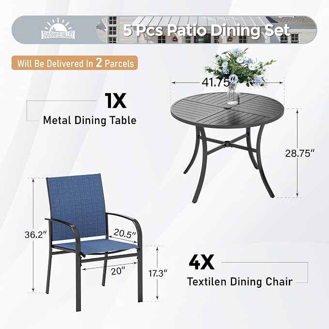 5 Piece Patio Dining Set for 4, Outdoor Table and Chairs Set for Lawn Backyard - Image 4