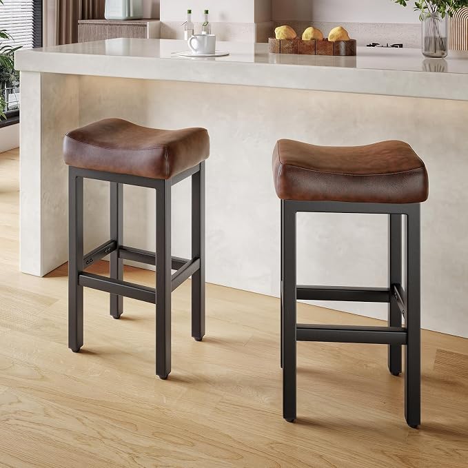 29 Inch Bar Height Bar Stools Set of 2, Backless Bonded Leather Bar Height by Raynesys