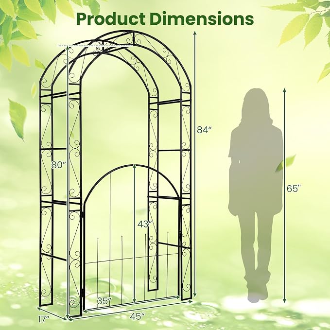 Giantex 84'' Garden Arbor with Gate, Heavy-Duty Metal Arch Trellis - Image 6