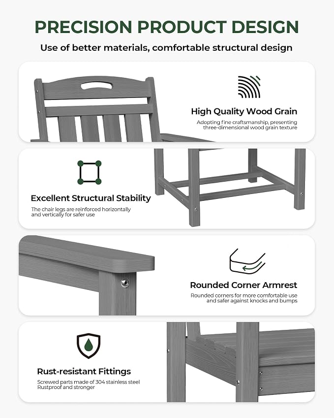 Patio Chairs Set of 2, HDPE Outdoor Dining Chairs - Image 6