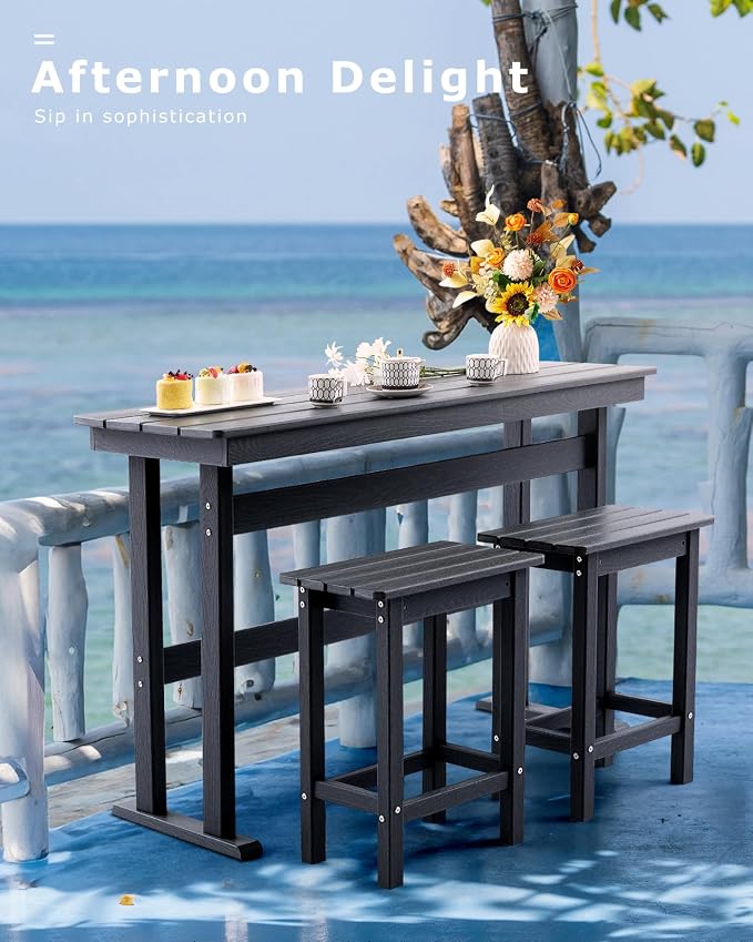 3 Piece HDPE Outdoor Bar Height Table and Chairs Set of 2 Includes High Top - Image 2
