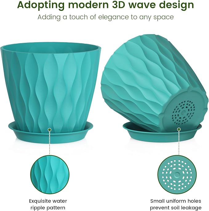 7 inch Plant Pots for Indoor Outdoor Plants, 5 Pack Thick Flower Pots - Image 3