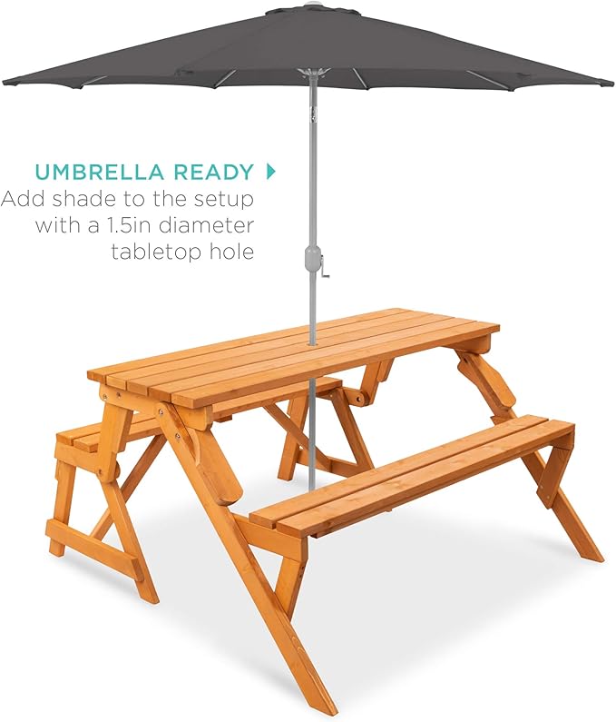 Best Choice Products 2-in-1 Transforming Interchangeable Outdoor Wooden Picnic - Image 6