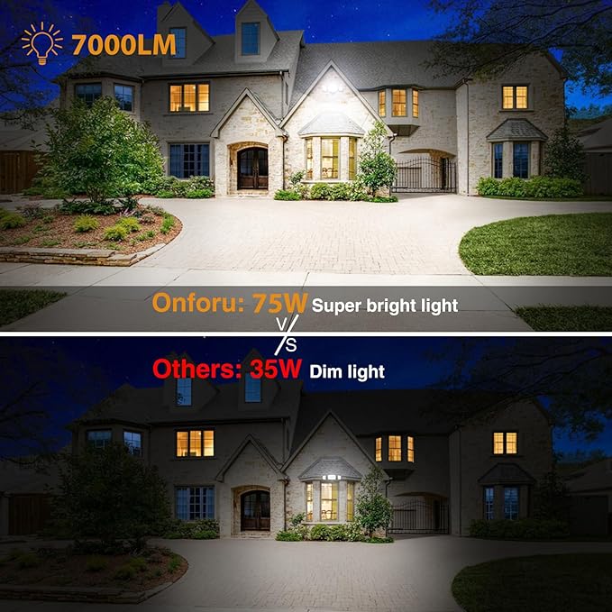 Onforu 75W LED Security Light, 7000LM Brightness Outdoor Flood Light Fixture - Image 4