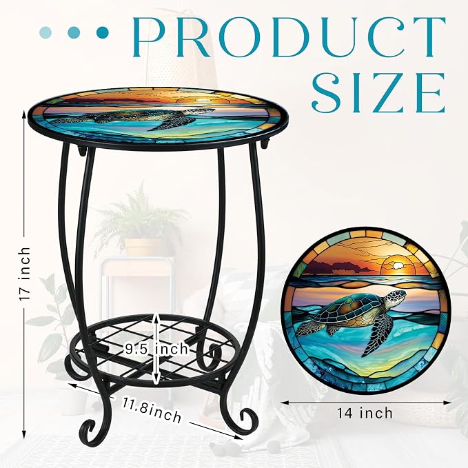 Outdoor Side Table Round Small Mosaic Patio Accent Indoor End Plant Coffee Tea - Image 3