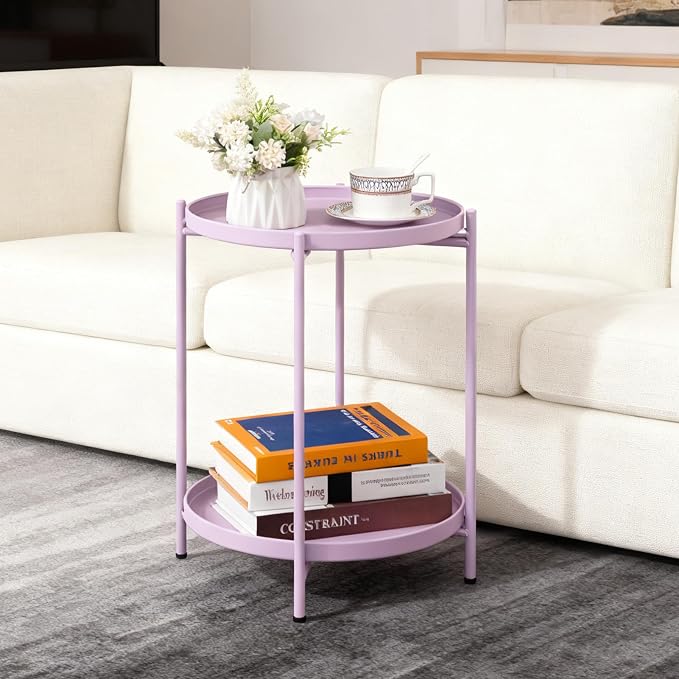 HollyHOME 2-Tier Round Side Table, Outdoor Small Folding Accent Stand - Image 8