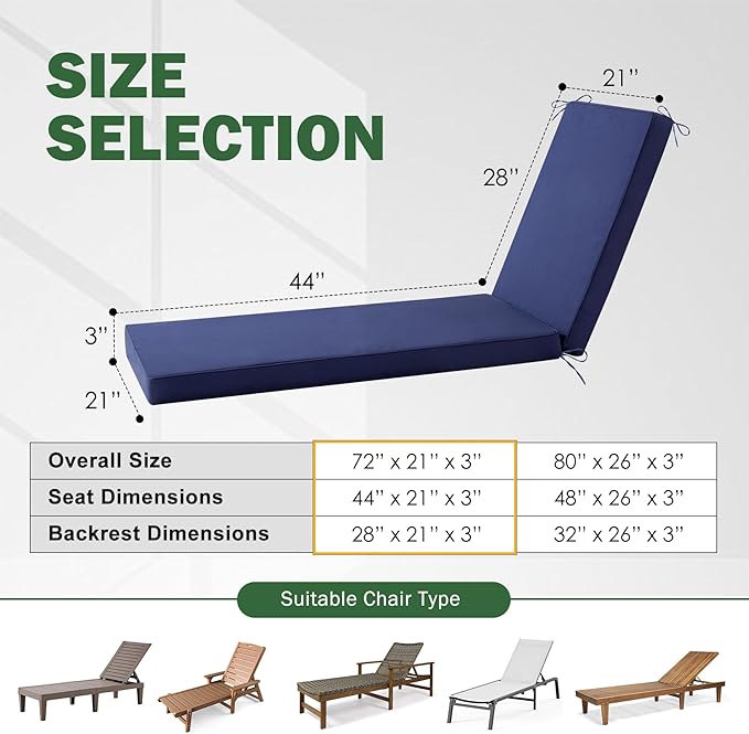 Chaise Lounge Cushions Outdoor, Outdoor Chaise Cushion - Image 3