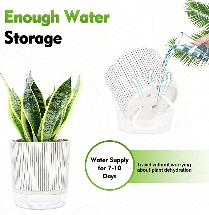 Self Watering Pots for Indoor Plants, 6 & 5 & 4 Inch Stylish Flower Pots - Image 4