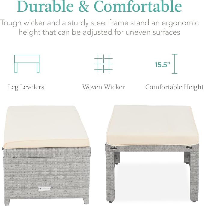 Best Choice Products Set of 2 Wicker Ottomans, Additional Seating, Side Table - Image 2