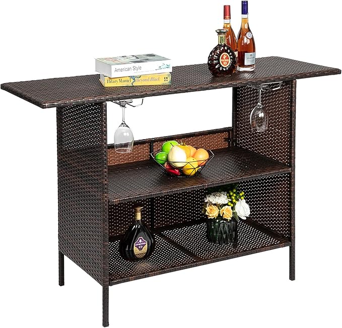 Outvita Outdoor Bar Counter Table, Patio Wicker bar Table by Outvita