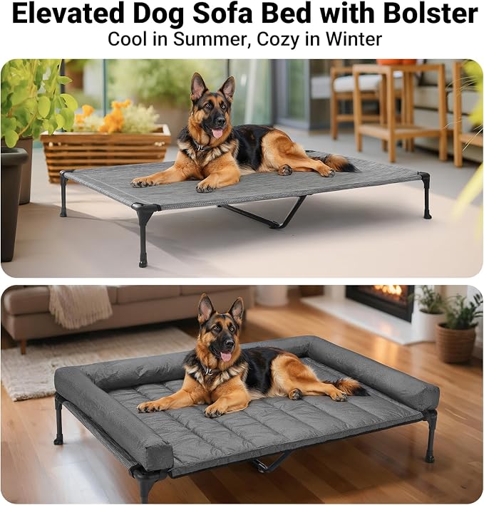 Veehoo Cooling Elevated Dog Bed Add Removable Waterproof Bolster Cushion Mat - Image 4