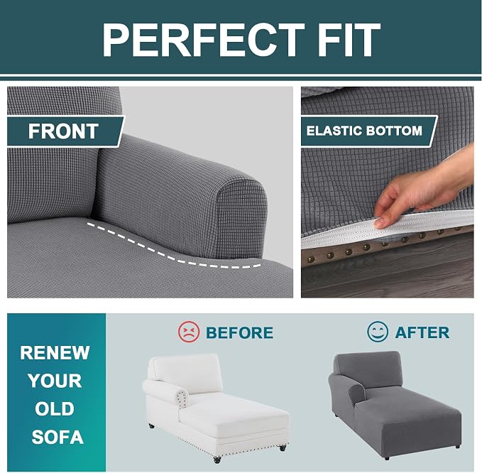 FantasDecor Left Chaise Lounge Cover Stretch Chair Lattice Slipcover - Image 6