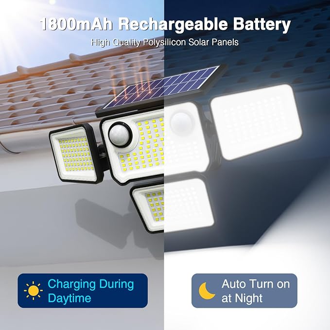 4500LM Solar Lights Outdoor Waterproof, 254 LED Solar Flood Lights Outdoor - Image 7